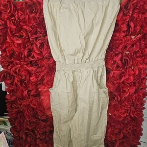 Chesley Light Tan Tube Top  Cropped Jumpsuit W Adj. Leg Size Large